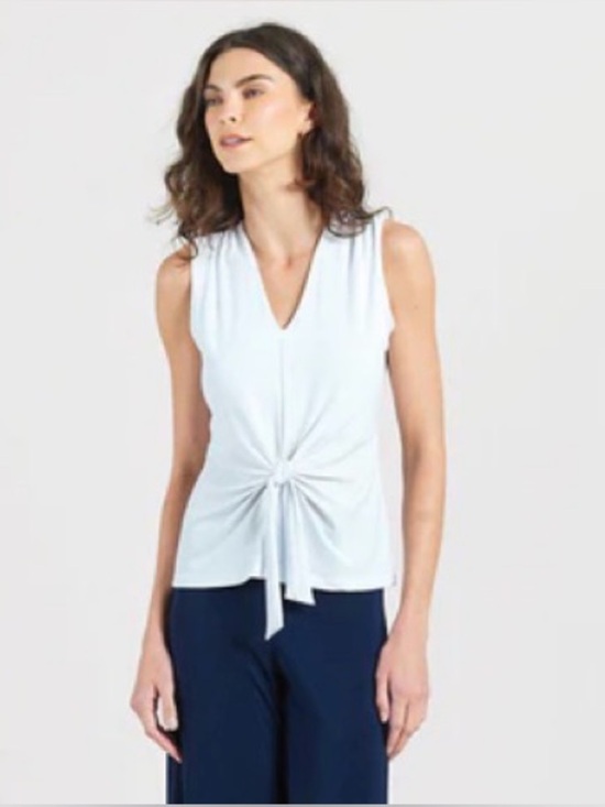 CLARA SUN WOO Tops - Clara Sun Woo Top Liquid Knit Tie Front Sleeveless Shell Wrinkle Free XL White
